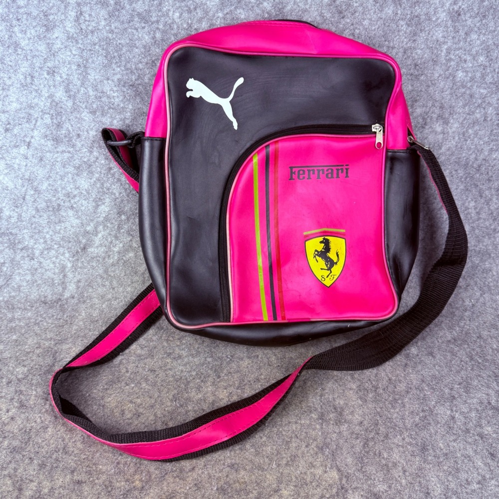 Puma Ferrari Crossbody Bag Pink Black Racing Messenger Shoulder Bag 12x10x3 RARE